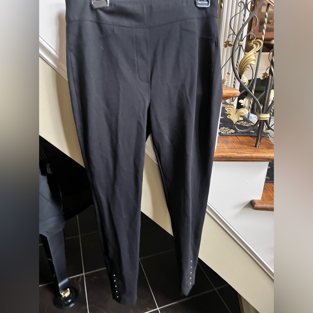 Chicos Black Stretch Pants.Decor. side hem. Elastic stretch waist.Size 1 EUC - Picture 3 of 10